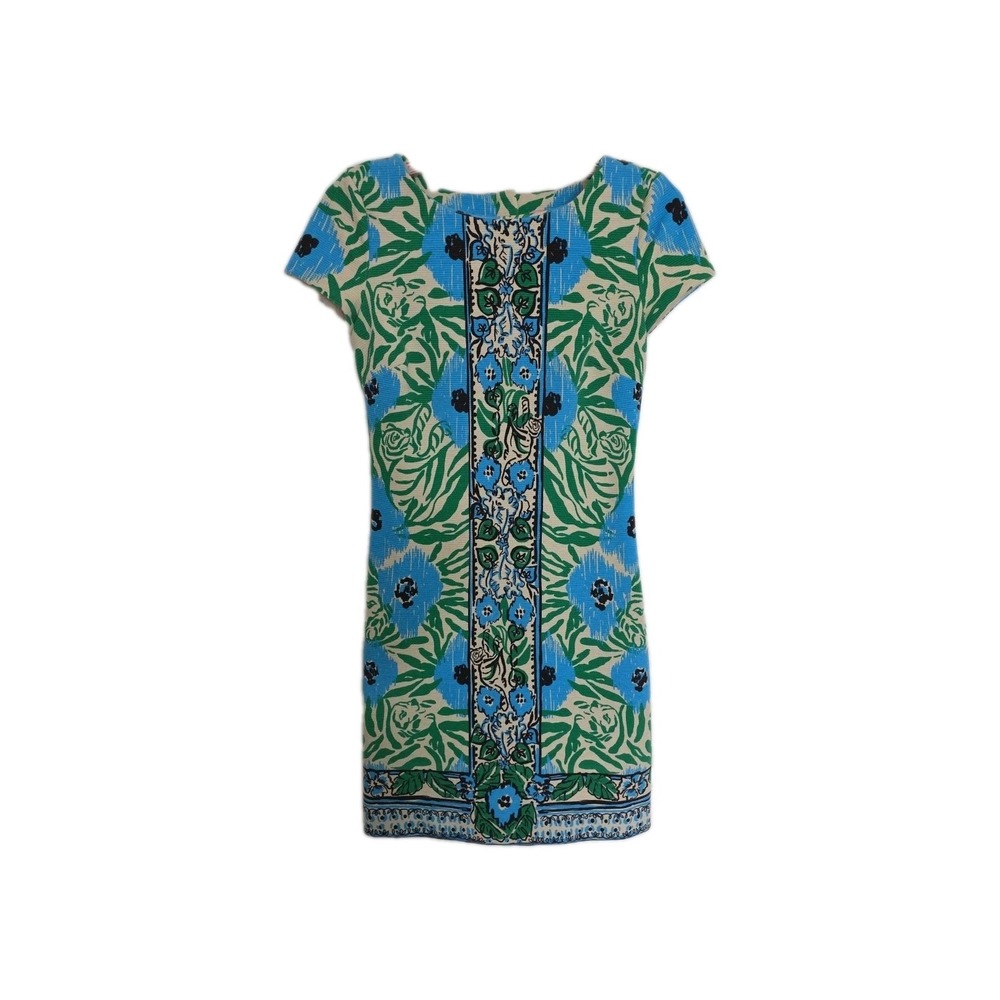 Lilly Pulitzer Dress XXS Sheath Short Sleeve‎ Green Blue Sea Oat 81654 Resort